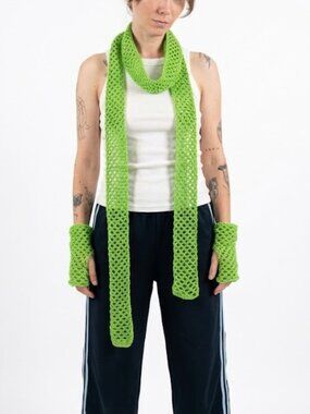 Handmade 90” Skinny Scarf & Glove Set - Brat Green / Gross Green Chartreuse